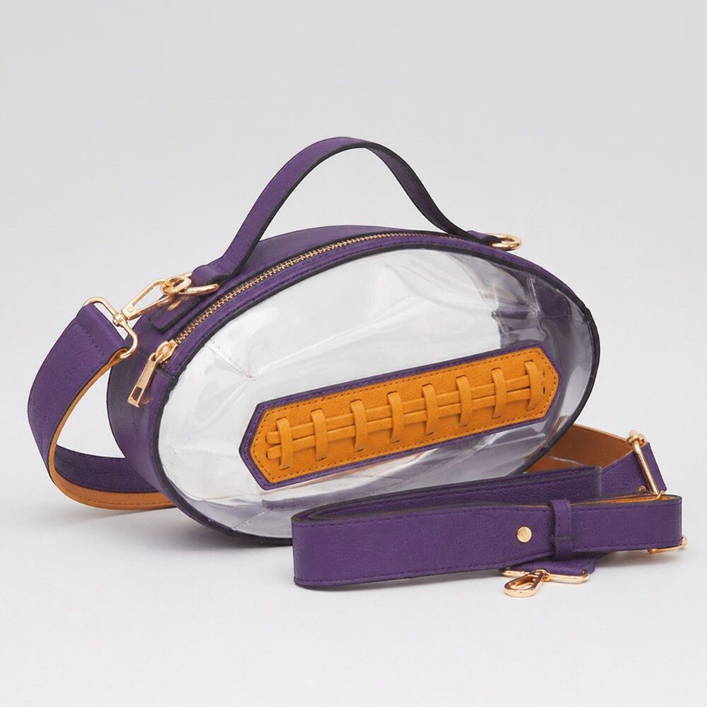 Purple Clear Transparent Bag Football Purse Crossbody Statement Womens Accessory
